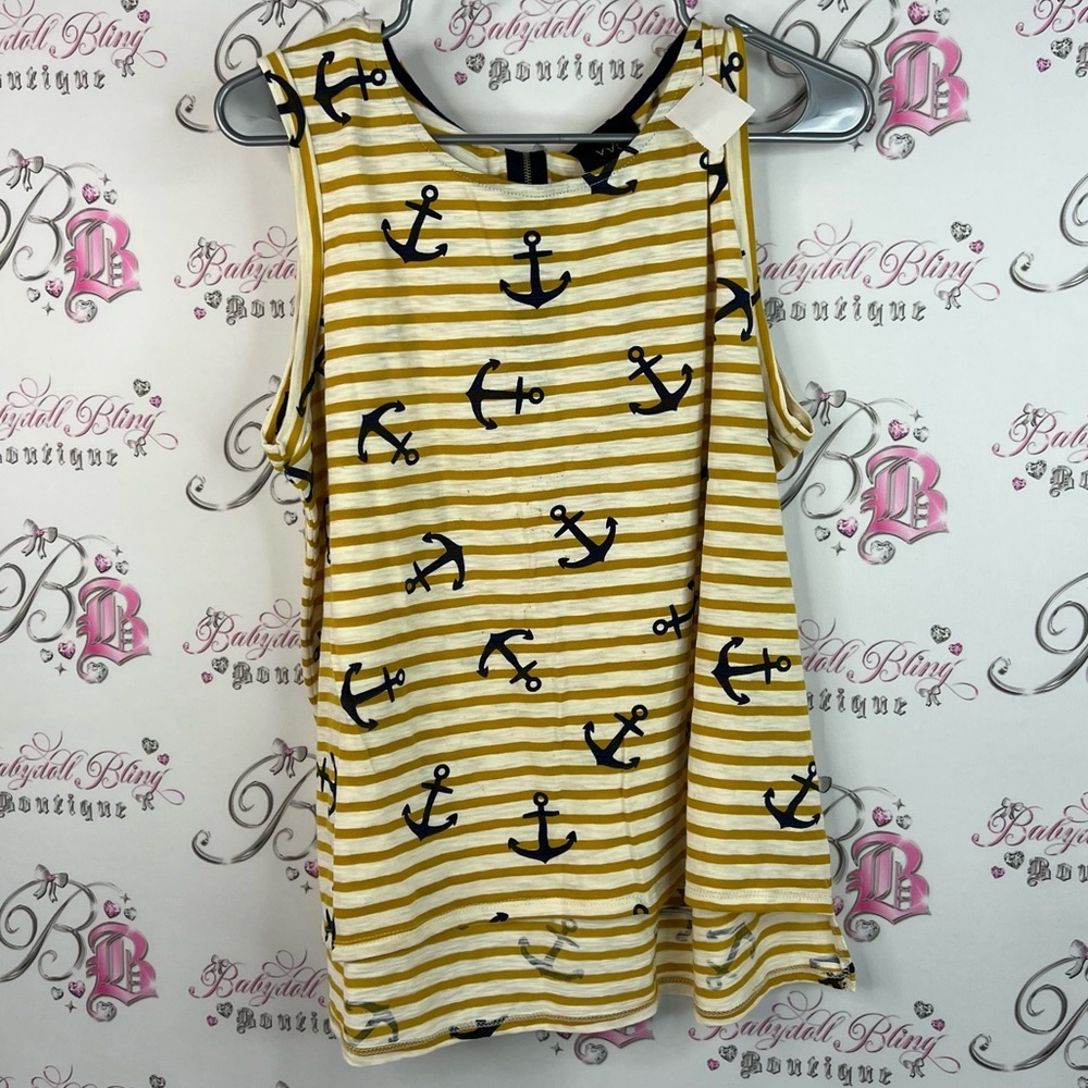 W5 tank top stripes white navy Yellow Striped Anchor Tank Top anchor nautical